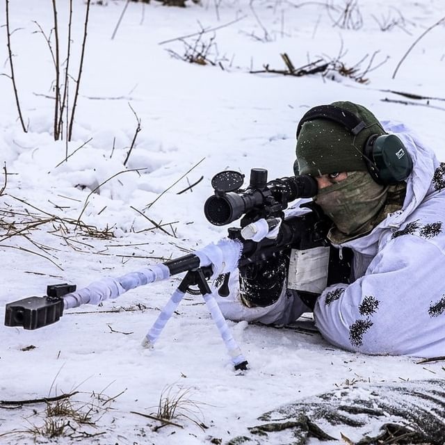 Sniper with ASVK Kord in position during the exercise at the training ground - Russia, The photo, Military, Army, Snipers, Sniper rifle, Tambov Region, Polygon, Winter, 2022, Teachings