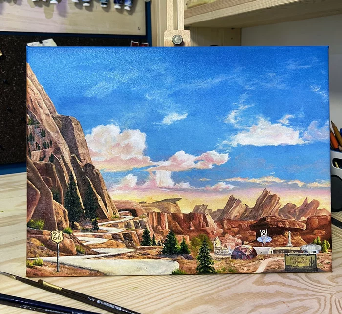 Radiator Springs - My, Art, Creation, Landscape, Artist, Painting, Oil painting, Cars (cartoon)