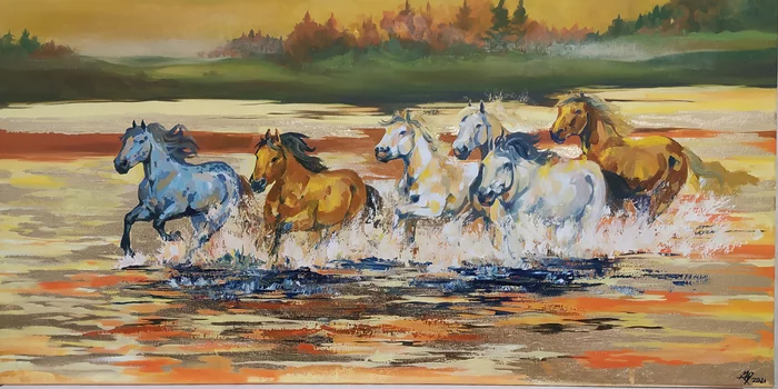 Picture with horses - My, Painting, Art, Painting, Oil painting, Horses, Illustrations, Traditional art, Sketch, Watercolor, Painting, Artist, Procreate, Three-dimensional picture