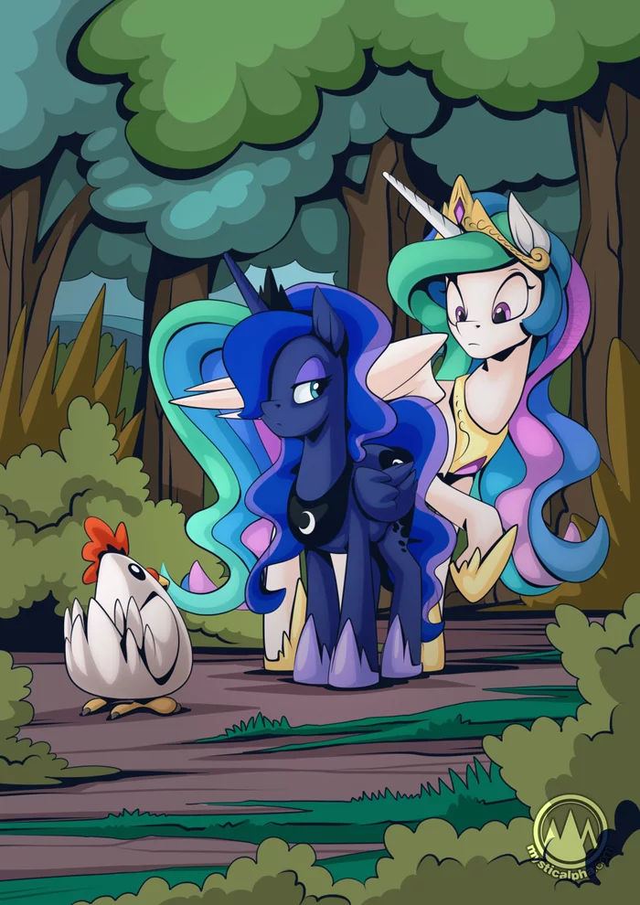 An unpleasant encounter... - My little pony, Princess celestia, Princess luna, PonyArt, Art, Mysticalpha