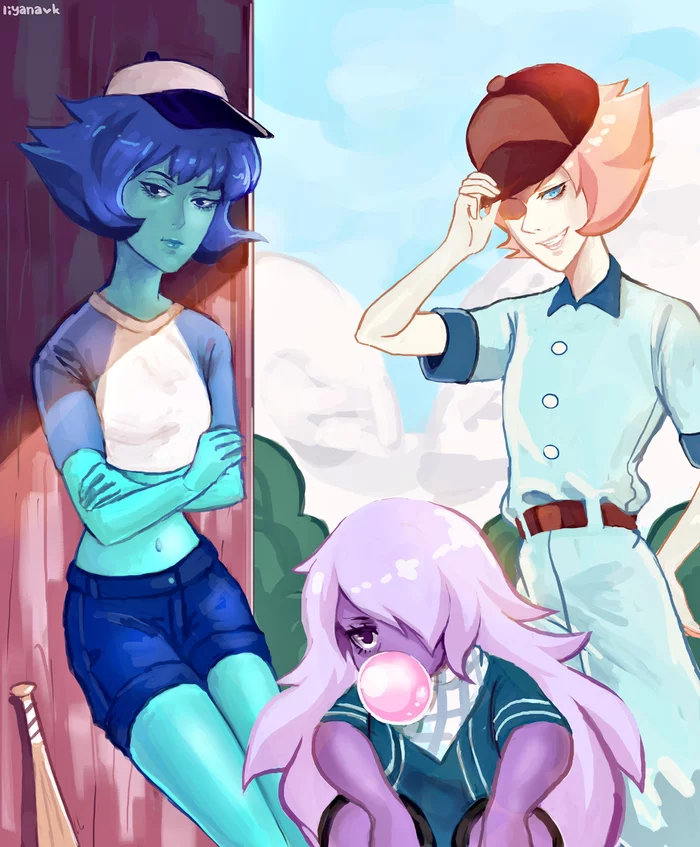 Alien baseball players - Steven universe, Art, Lapis lazuli, Pearl, Amethyst