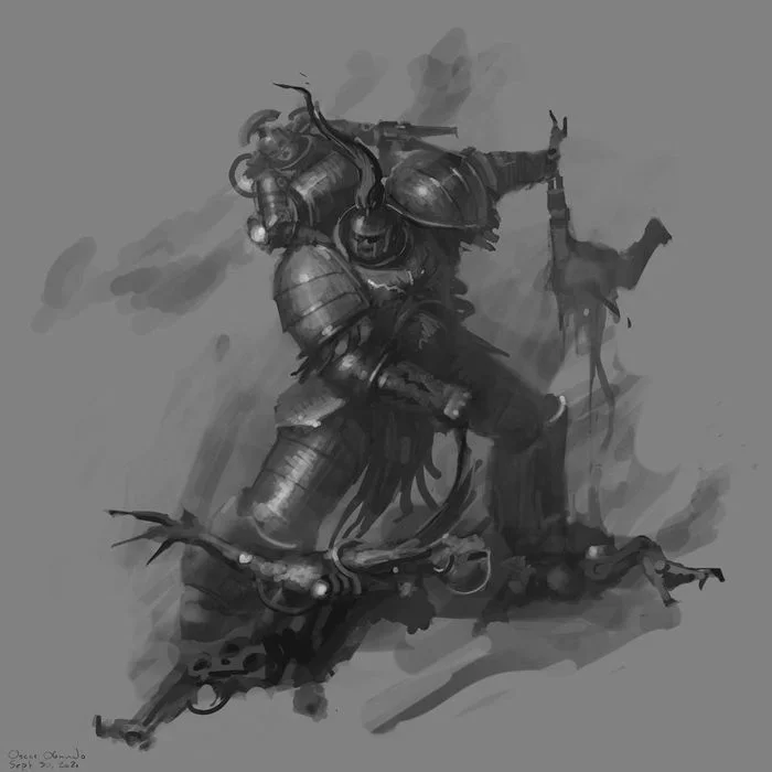 Thunder Warrior Art Study by Oscar Obando - Oscar Obando, Wh Art, Warhammer 40k, Warhammer 30k, Thunder Warriors, Unification Wars, Drawing process, Sketch, Video, Longpost