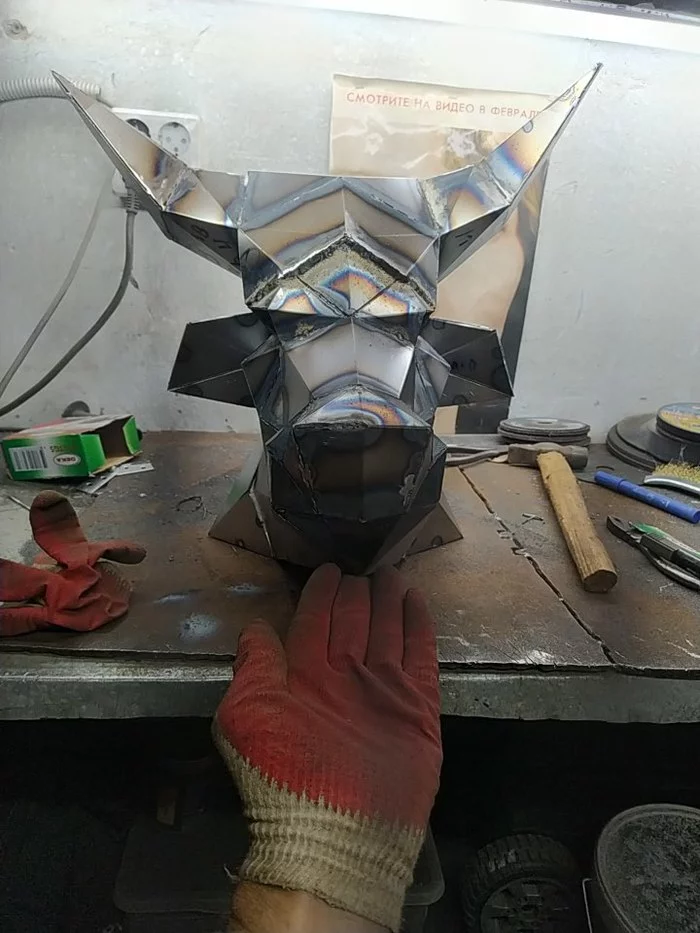 Polygonal bull made of steel - My, Polygonal shapes, With your own hands, Longpost, Art welding, Sculpture, Welding