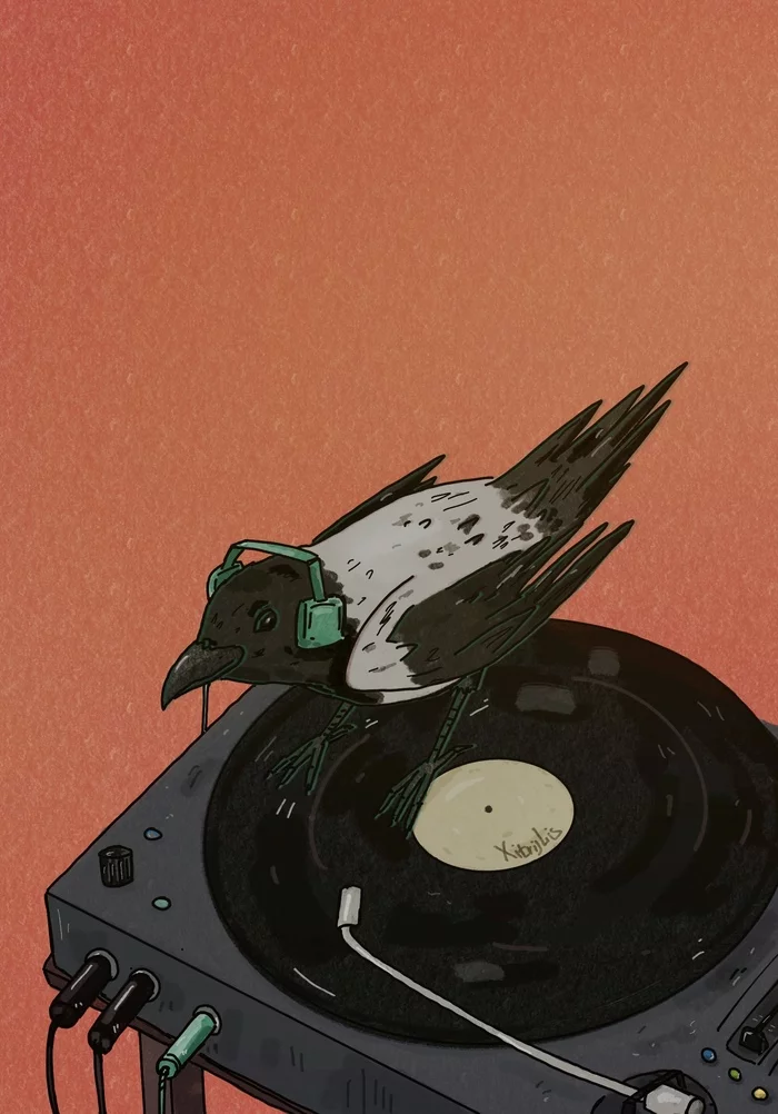 Dj Crow - My, Drawing, Illustrations, Music, Electonic music, Crow