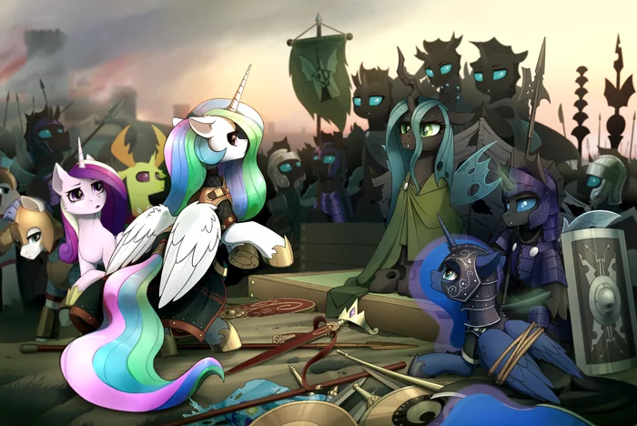 Surrender - My little pony, Princess celestia, Princess luna, Princess cadance, Thorax, Queen chrysalis, Dipfanken, PonyArt, Art