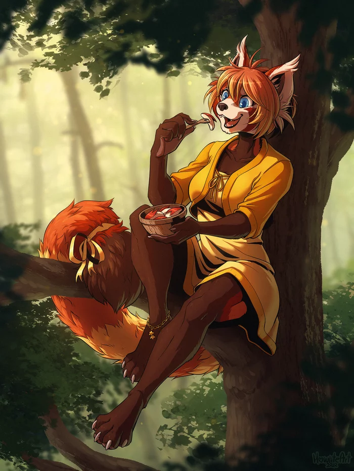 Snacktime! - Фурри, Антро, Арт, Furry Red Panda, Xuza