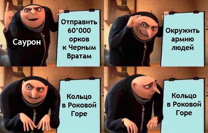 Небольшой недостаток плана - Властелин колец, Саурон, План, Кольцо всевластия, Грю, Картинка с текстом, Перевел сам