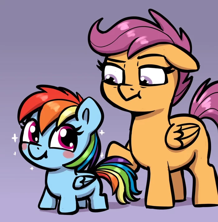 Маленькие - My Little Pony, Rainbow Dash, Scootaloo, PonyArt, Арт, Heshieokf