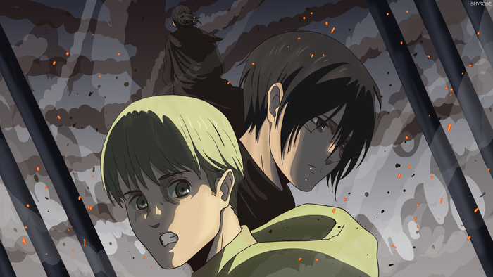 Rumbling Anime Art, , Attack on Titan, Eren Yeager, Mikasa Ackerman, Armin Arlert, 