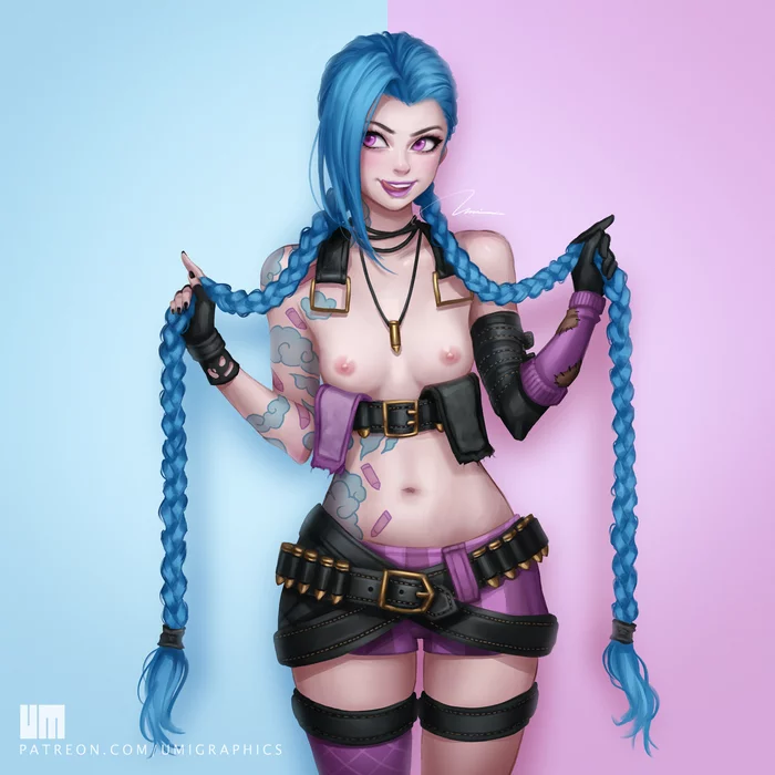 Jinx - NSFW, Erotic, Art, Boobs, League of legends, Jinx, Umigraphics