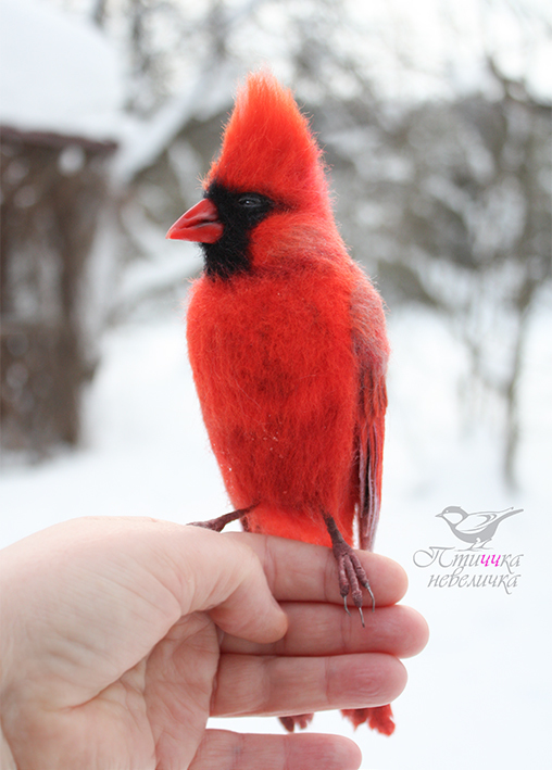 Dry felting. Red Cardinal - My, Needlework, Needlework without process, Dry felting, Handmade, Author's toy, Birds, Master, Longpost