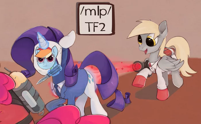 Pony Fortress 2 - My little pony, Team Fortress 2, Applejack, Rarity, Derpy hooves, Crossover