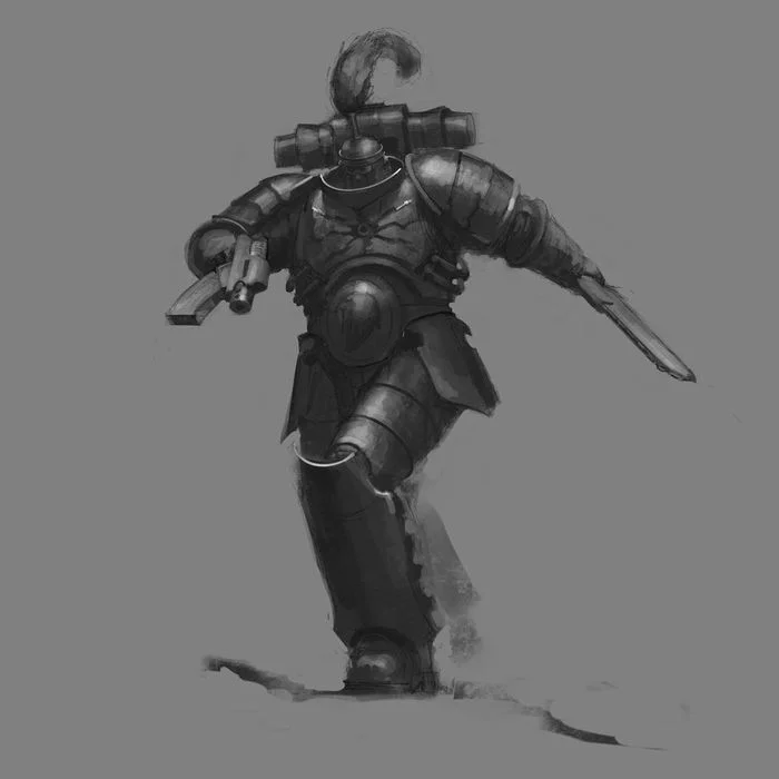 Thunder Warrior Art Study by Oscar Obando - Oscar Obando, Wh Art, Warhammer 40k, Warhammer 30k, Unification Wars, Thunder Warriors, Sketch, Drawing process, Video