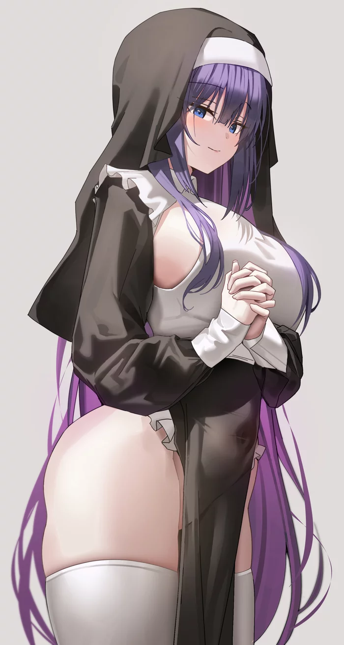 Nun - NSFW, Anime, Anime art, Anime original, Art, Girls, Nun, Stockings