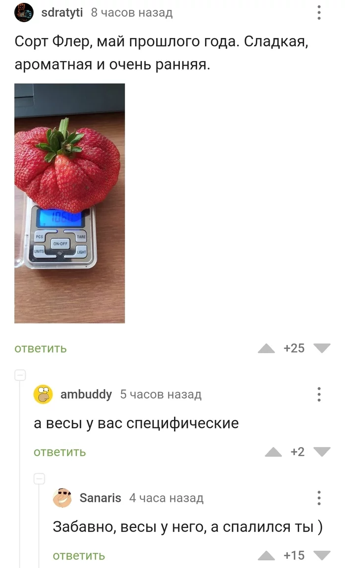 Suspicious scales - Comments on Peekaboo, Screenshot, Comments, Correspondence, Humor, Strawberry (plant)