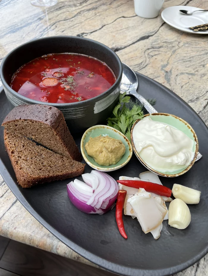 The warmth of Borscht, the goodness of Garlic, the joy of Lard, the playfulness of Mustard - Borsch, Garlic, Salo, Mustard, Food, Good mood, Kuban, Krasnodar, Longpost