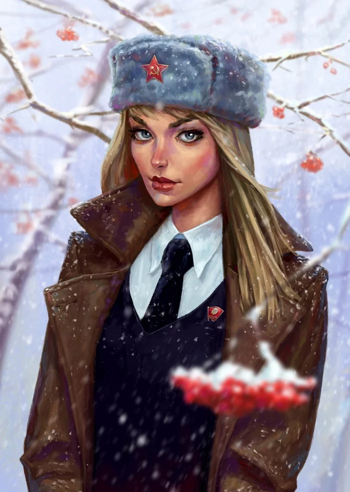 And in the forehead the star is burning... - Drawing, Girls, the USSR, Militia, Soviet militia, Ministry of Internal Affairs, Winter, Nikita Volobuev, Art