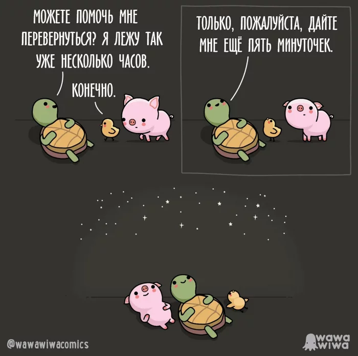 Starry sky - Comics, Wawawiwa, Turtle, Piglets, Chickens, Stars, Translated by myself