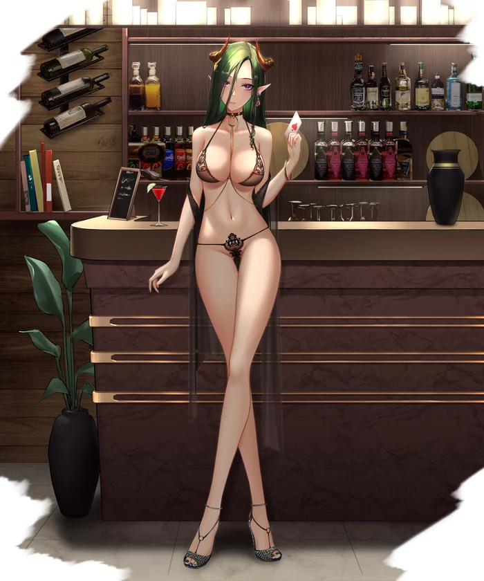 Lovely bartender - NSFW, Anime, Anime art, Anime original, Underwear, Boobs, Pantsu, Choker, Hand-drawn erotica, Erotic