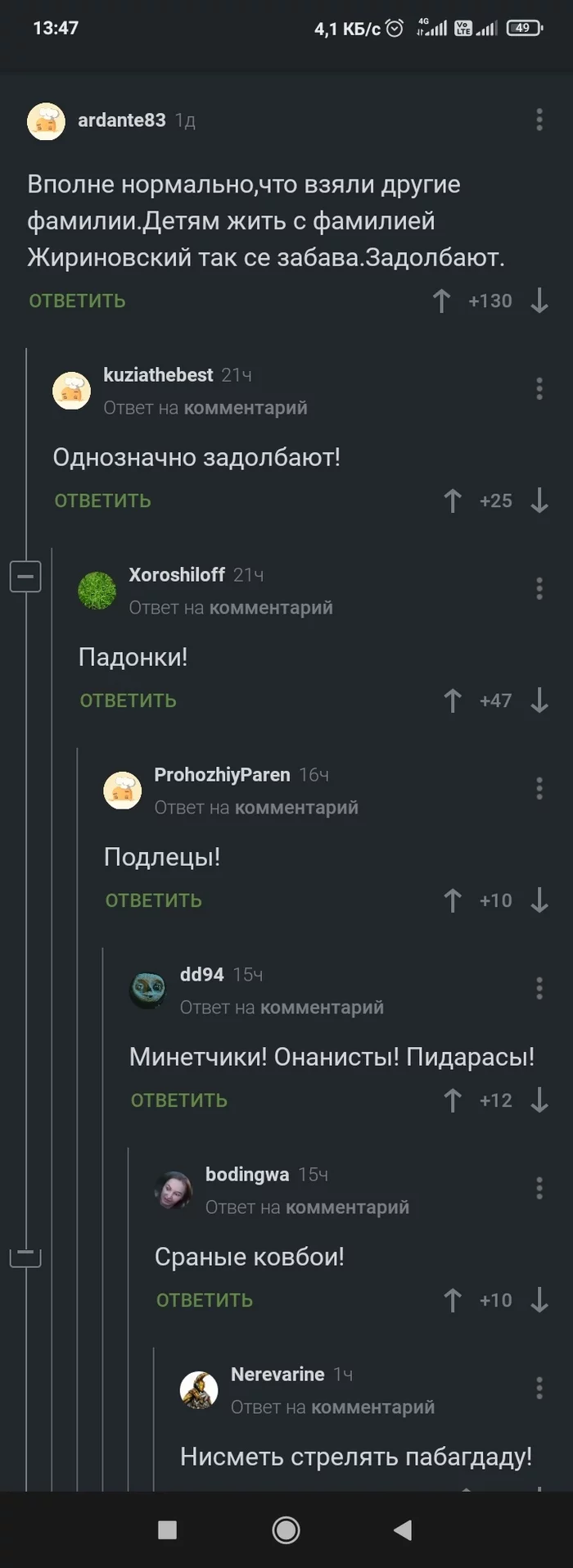 Скриншот комментариев про Жириновоского - Юмор, Владимир Жириновский, Длиннопост