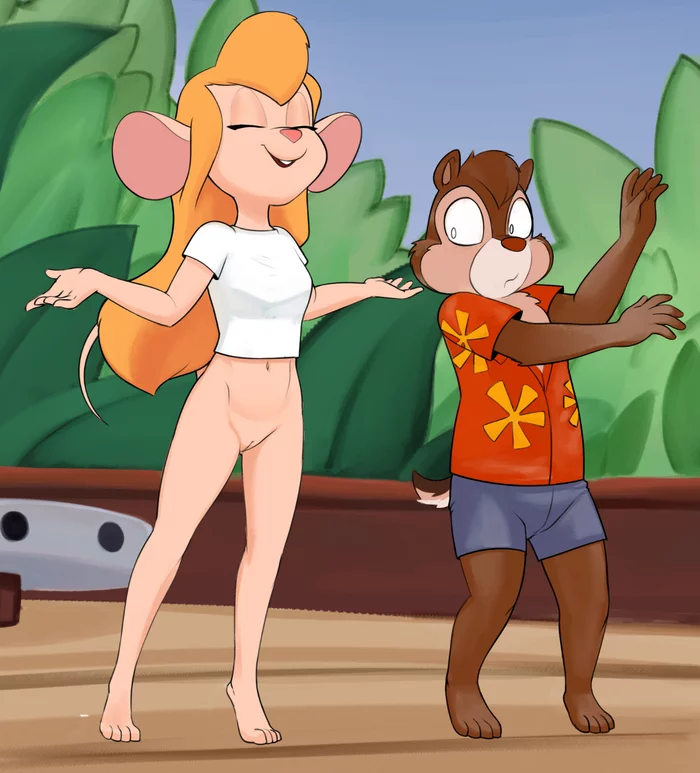 Went out in the sun to bask in - NSFW, Art, Hand-drawn erotica, Walt disney company, Chip and Dale, Gadget hackwrench, Dale