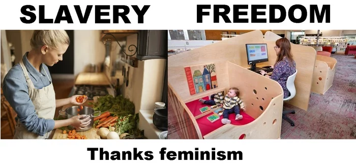 Feminism liberates women. However, just like labor, it frees a person. - Humor, Satire, Women