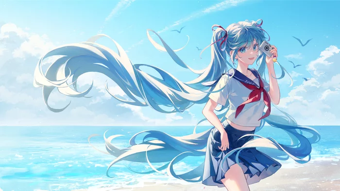 Summer - Vocaloid, Hatsune Miku, Anime Art, Аниме, Море