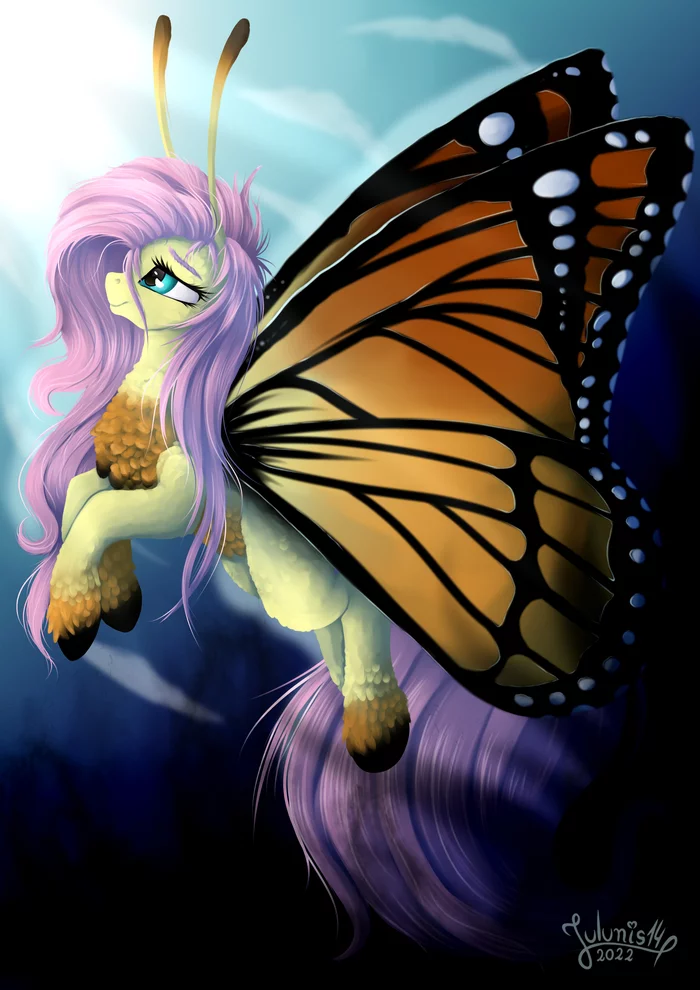 Flatty became a butterfly - My little pony, Fluttershy, PonyArt, Art, Julunis14