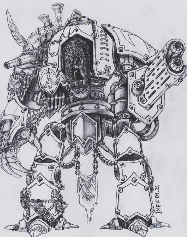 Chaos Knight Sketch by Imek Wh Art, Warhammer 40k, Chaos Knight, Скетч, Imek