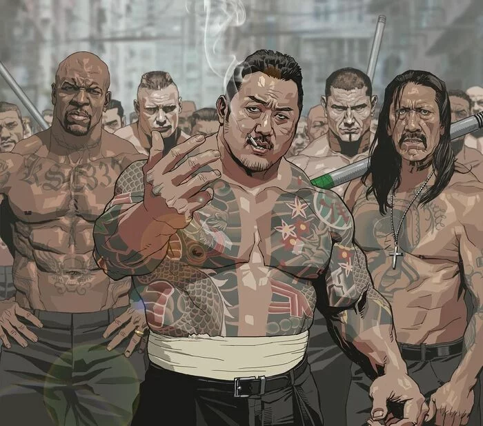 Gangsters - Art, Ma dong juice, Danny Trejo, Terry Crews, Brock Lesnar, Dave Batista, Drawing, Tattoo
