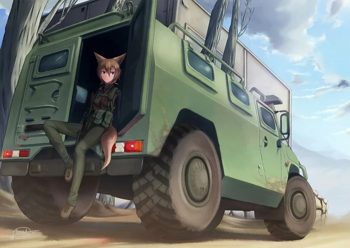 Dangerous cat - Anime, Anime art, Anime original, Neko, Gas Tiger, February 23 - Defender of the Fatherland Day