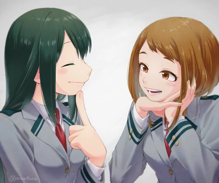 Девичий разговор - Арт, Аниме, Anime Art, Boku no Hero Academia, Asui Tsuyu, Uraraka Ochako, Девушки