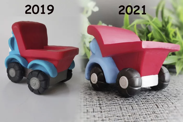 Before/after my personal progress. Photo in the post - My, Лепка, Handmade, Polymer clay, Models, Truck, Hobby, Progress, It Was-It Was, Needlework without process, Text, Longpost, Figurines, Car