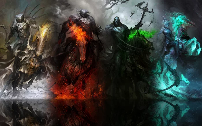 4 horsemen of the Apocalypse - Fantasy, Religion, Coronavirus, War, Hunger, Death, Negative