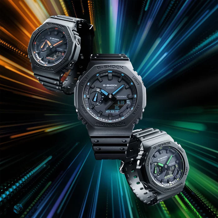 New series with neon accents G-SHOCK GA-2100 Matte Black Neon Accents - Wrist Watch, Clock, New items