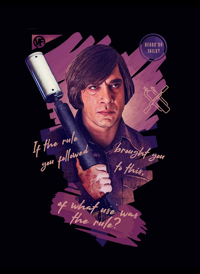 Anton Chigur - My, Digital drawing, No Country for Old Men, Anton Chigur, Javier Bardem, Poster, Print, Art, Action heroes