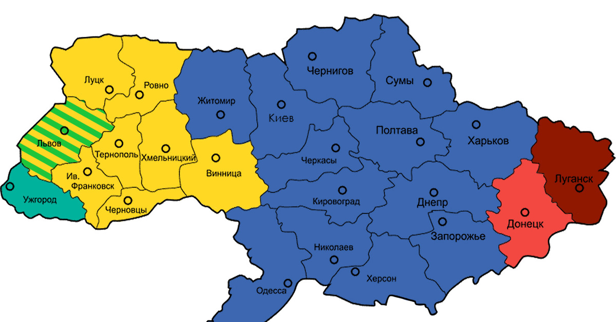 Карта украины после раскола карта