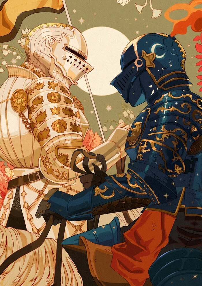 Knights - Art, Drawing, Knights, Armor, Blood, Flowers, Longpost