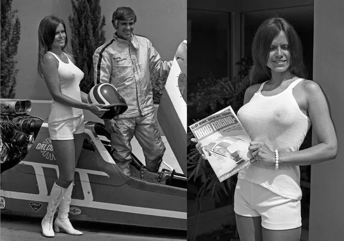 Drag racer Larry Bowers and trophy girl Barbara Rufs 1971. 