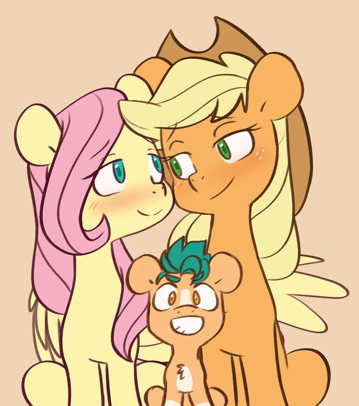 But how, Holmes? - My little pony, Fluttershy, Applejack, Hitch trailblazer, PonyArt, Art, MLP Lesbian, Shipping, Magical Lesbian spawn, Doodle-Mark