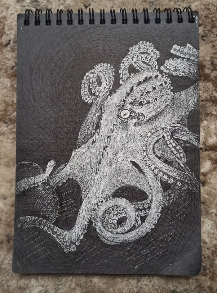 Octopus - Pen Drawing and Post Reflections - My, Pen drawing, Thoughts, Octopus, Internal dialogue