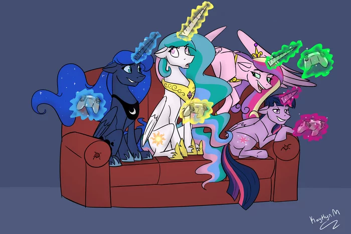 Лучшие принцессы гамают - My Little Pony, Twilight sparkle, Princess Luna, Princess Celestia, Princess Cadance, Queen Chrysalis