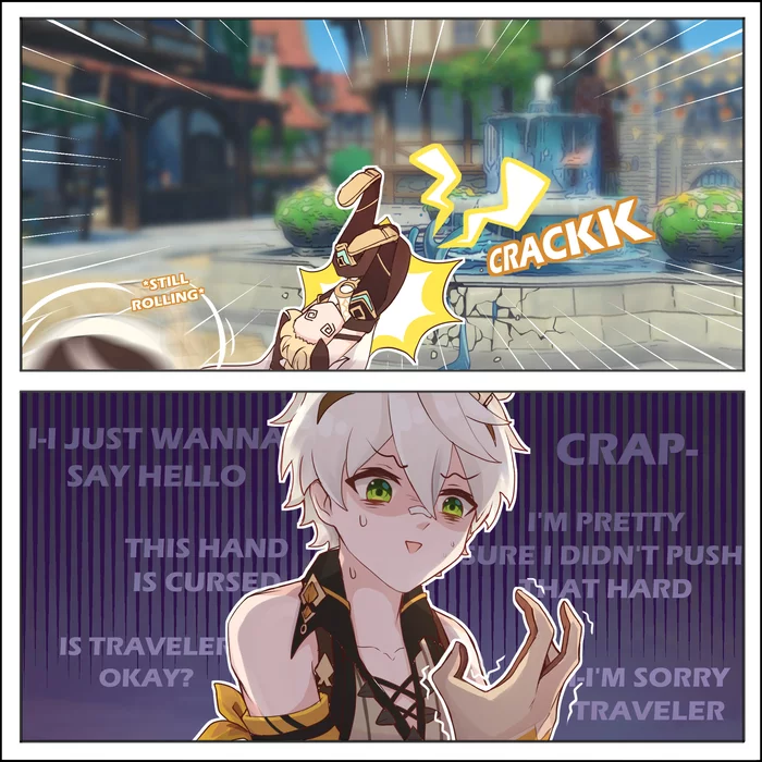 Just wanted to say hello - Games, Art, Anime, Genshin impact, Anime art, Bennett, Aether, Longpost