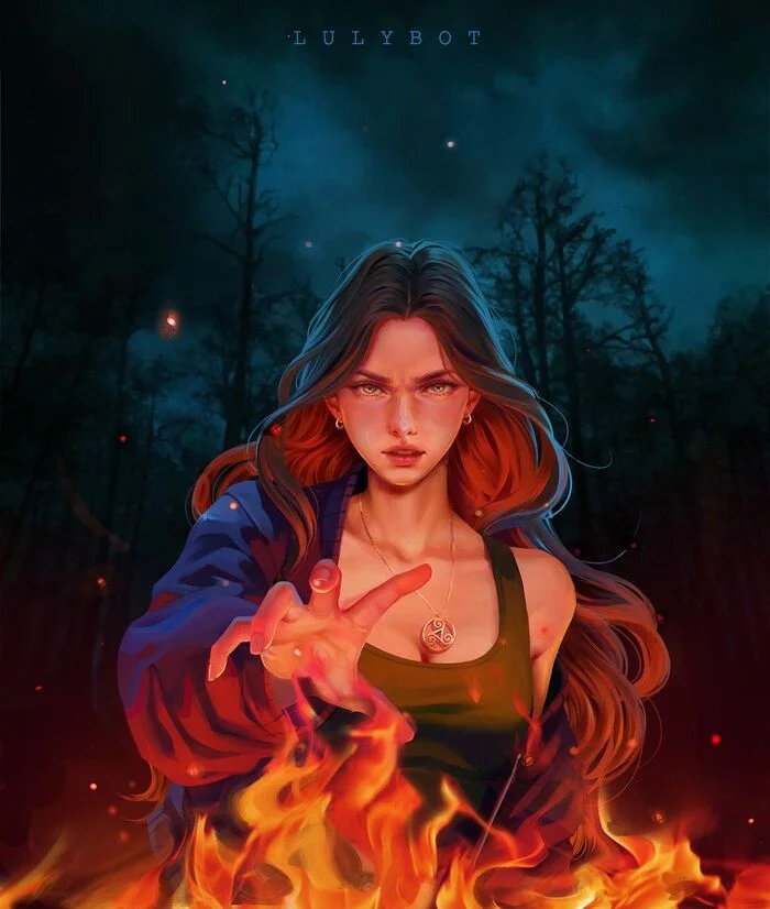 Fire - Drawing, Girls, Fire, Bonfire, Night, Lulybot, Art