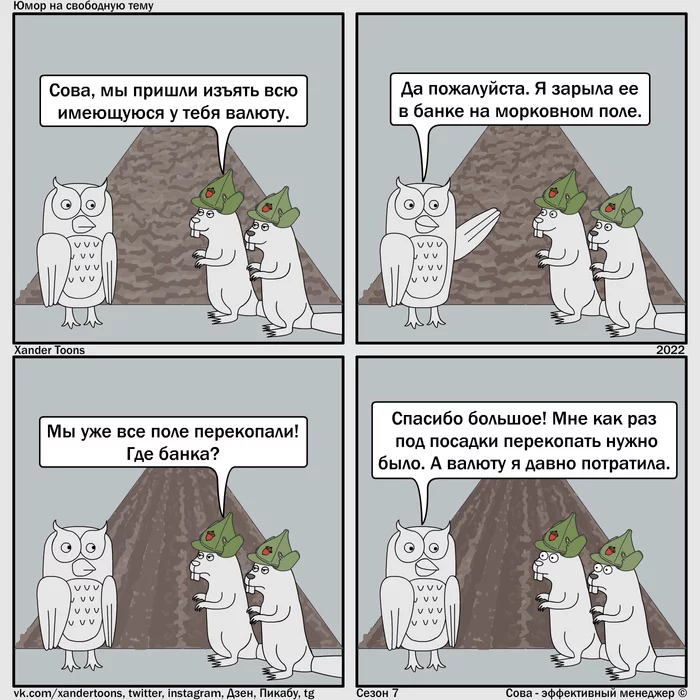 Efficient currency transactions. Humor on a free theme from Owl. №151 - My, Owl is an effective manager, Humor, Comics, Xander toons, Currency, Landing, Saving