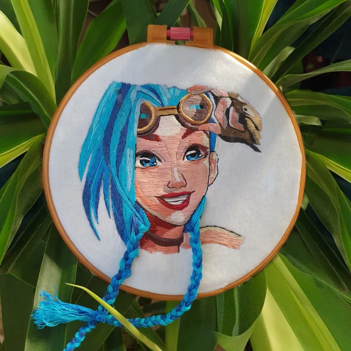 My favorite embroidery. Jinx of Arcane - My, Embroidery, Needlework, Handmade, Needlework without process, Jinx, Arcane, League of legends, Netflix, Anime, Satin stitch embroidery, Smooth, Art, Games, Gamers, Gamer Girls, Creation, Game art, Riot games, Longpost