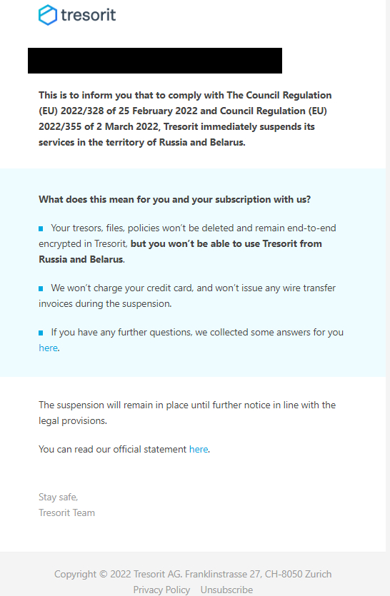 Tresorit сервис хранения файлов, заморозка аккаунта, отзыв | Пикабу