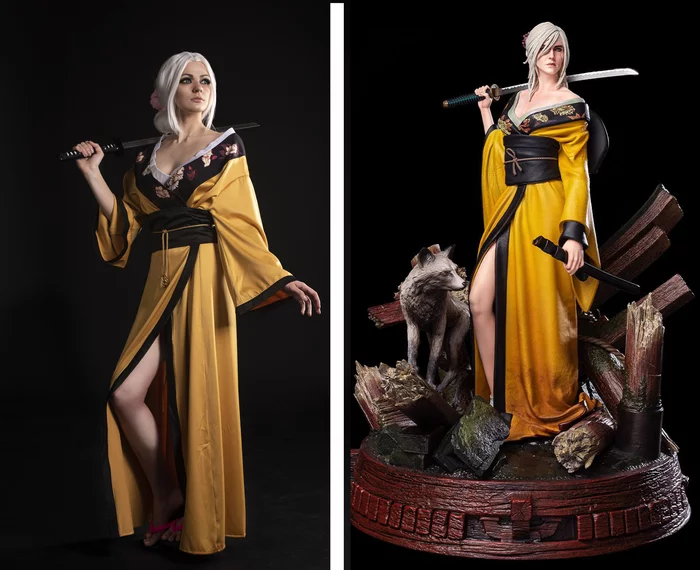 Cosplay based on the figure Ciri and Kittsuna - My, Cosplay, Games, Computer games, Witcher, Ciri, Kimono, Longpost, 