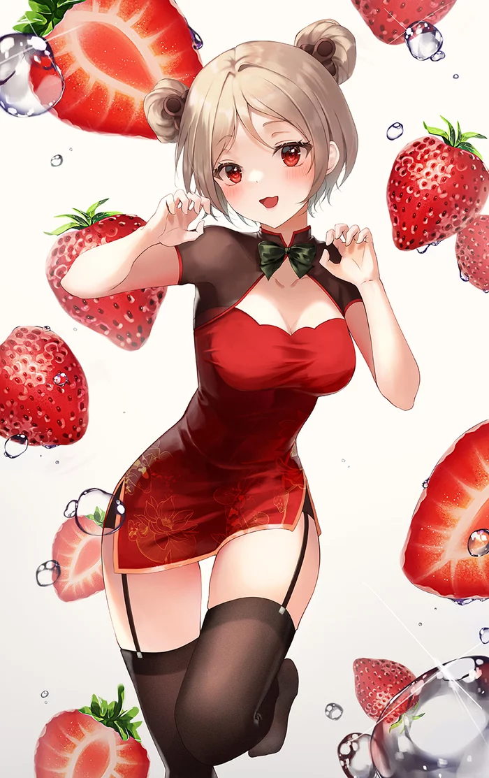 Strawberry Art ) - NSFW, Anime art, Anime, Art, Hand-drawn erotica, Girls, Stockings, P90, Girls frontline, Qipao, 
