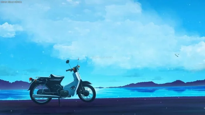 Romance of long roads - Art, Anime, Scooter, Anime art, 